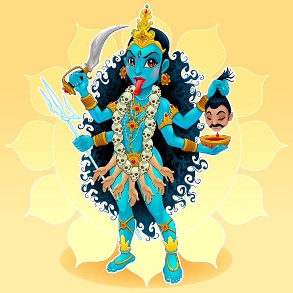 Kali goddess representation of eastern god, vector cartoon illustration.