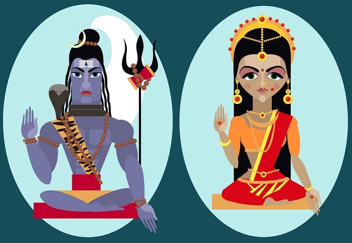 Illustration lord Shiva and mata Parvati Traditional Hindu deity